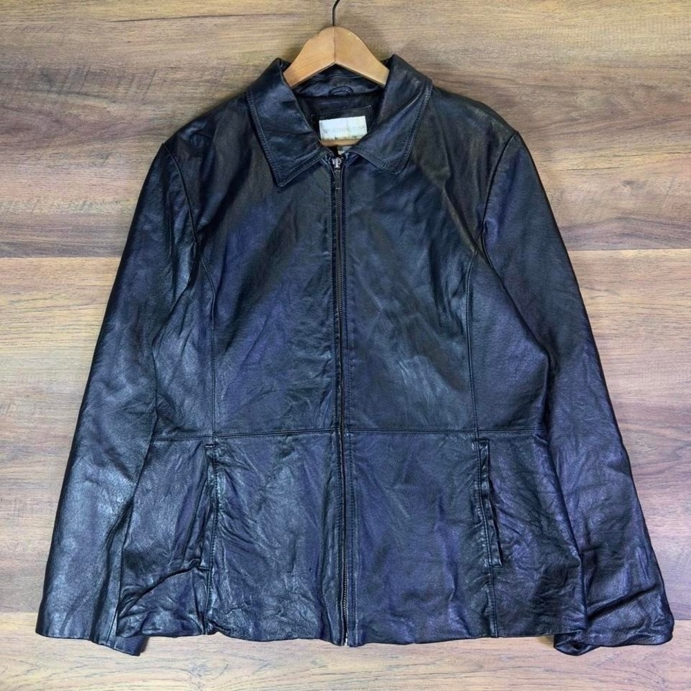 Worthington Leather Jacket Women's XL Black Zip Front‎